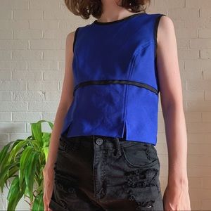 Vintage 90s Tank Top professional work royal blue semi cropped split hem boxy